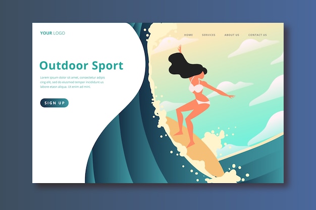 Vettore gratuito modello di landing page per sport all'aperto