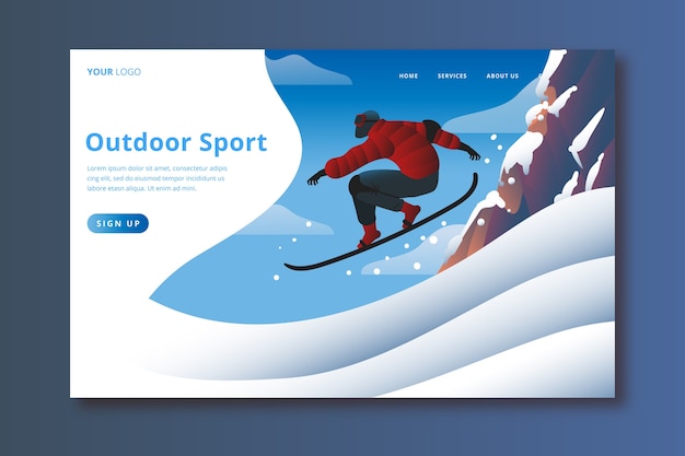 Vettore gratuito modello di landing page per sport all'aperto