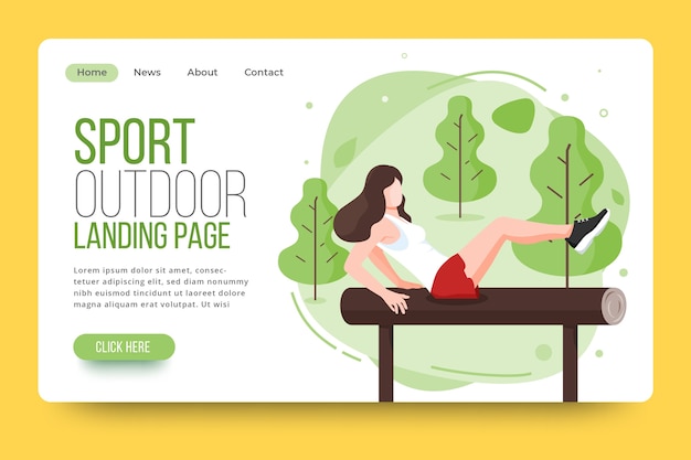 Outdoor sport landing page with illustrated sporty girl