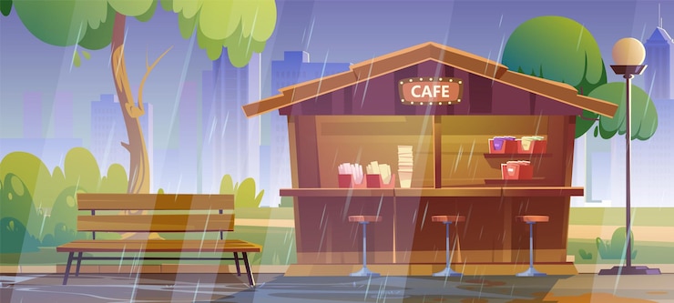 Free Vector outdoor street cafe in city park with rain vector