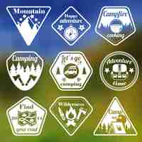 Free vector outdoors tourism camping flat emblems set