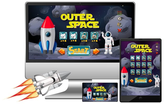 Outer space mission game on diffrent electronic screens