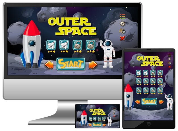 Outer space mission game on diffrent electronic screens