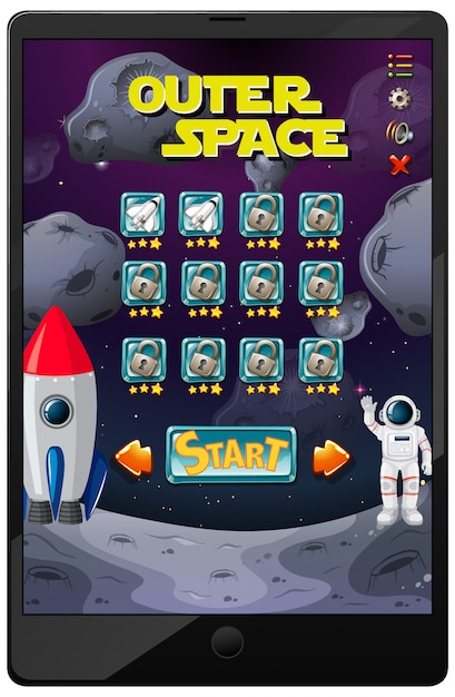Free vector outer space mission game on tablet screen