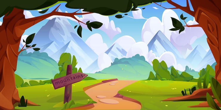 Free Vector outgoing path from forest to mountains