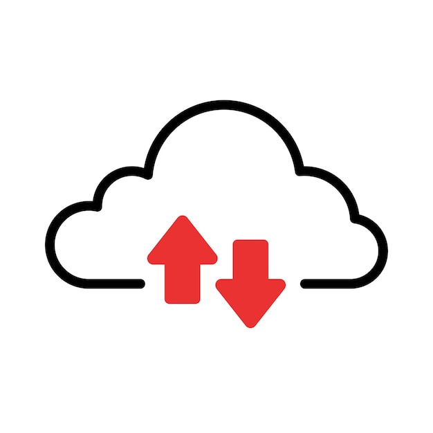 無料ベクター 赤いアップロードとダウンロードの矢印で雲を概要する