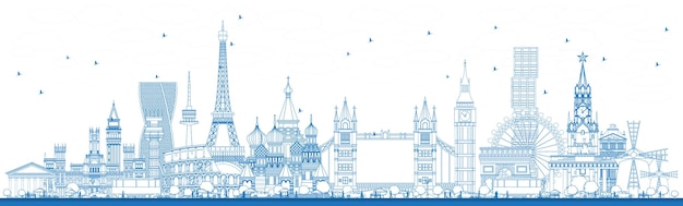 Outline famous landmarks in europe. vector illustration. business travel and tourism concept. image for presentation, banner, placard and web site Premium Vector