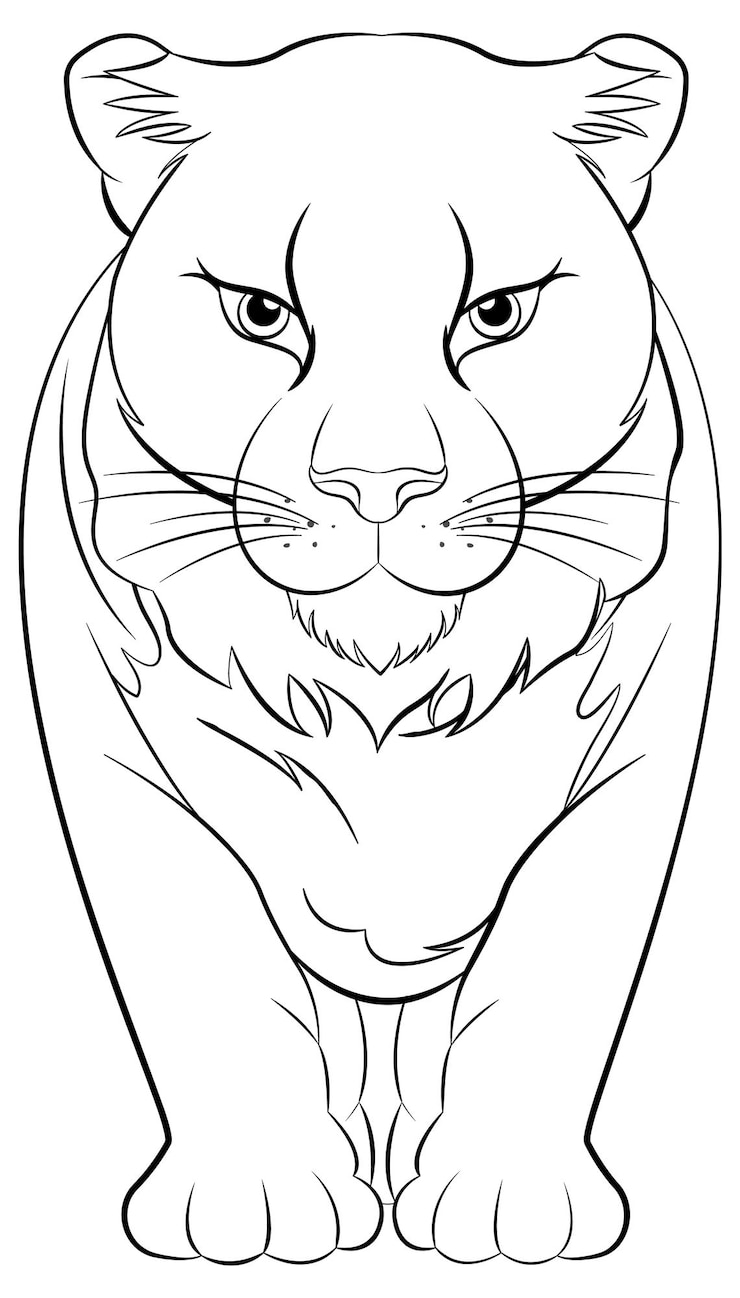 Free Vector outline of female lion cartoon for colouring