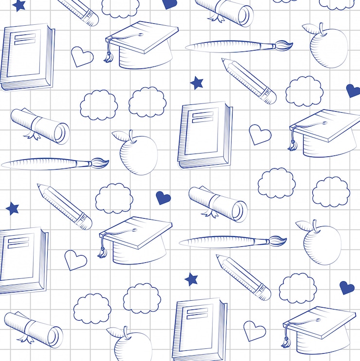 Free Vector outline graduation cap with book and pencil with paintbrush background