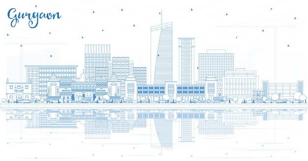 Outline gurgaon india city skyline with blue buildings and reflections. vector illustration. business travel and tourism concept with modern architecture. gurgaon cityscape with landmarks.