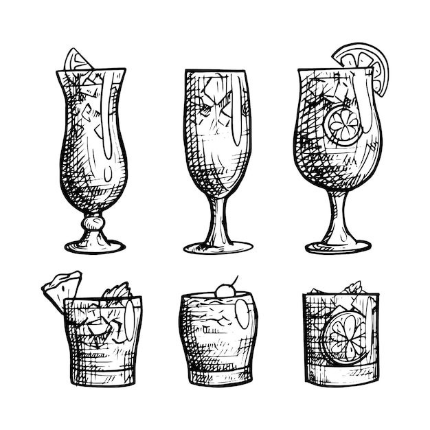 Outline hand drawn cocktail collection