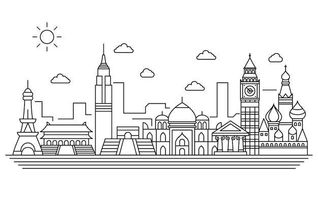 Outline landmarks skyline concept