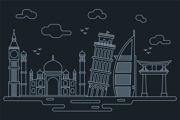 Outline landmarks skyline concept