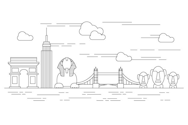 Free vector outline landmarks skyline concept