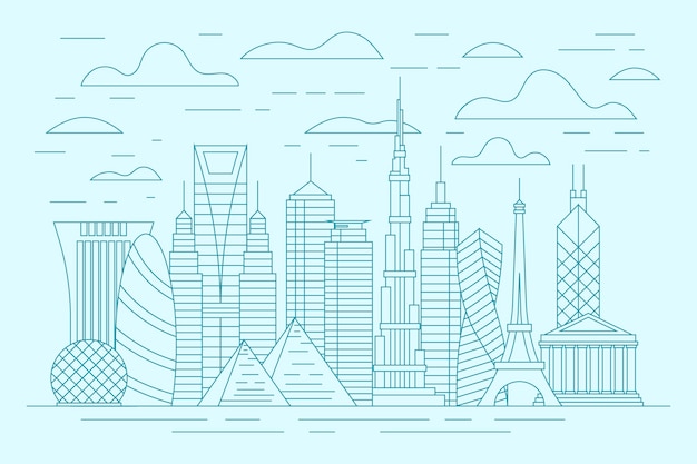 Free vector outline landmarks skyline theme