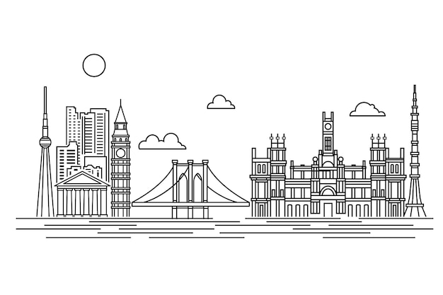 Outline landmarks skyline white and black