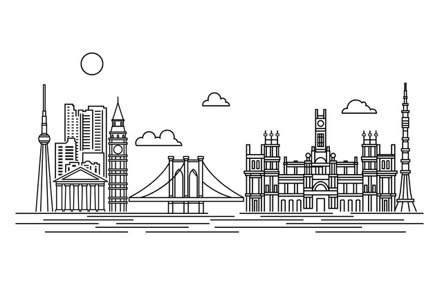 Outline landmarks skyline white and black