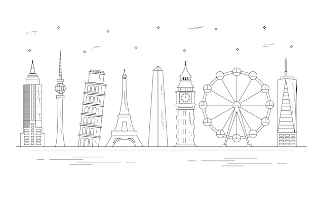 Free vector outline landmarks skyline worldwide