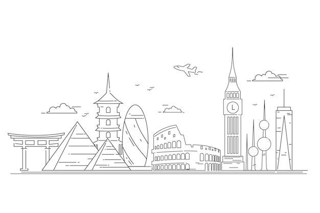 Free vector outline landmarks skyline