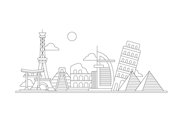 Free vector outline landmarks skyline