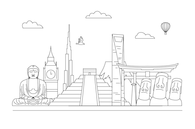 Free vector outline landmarks skyline