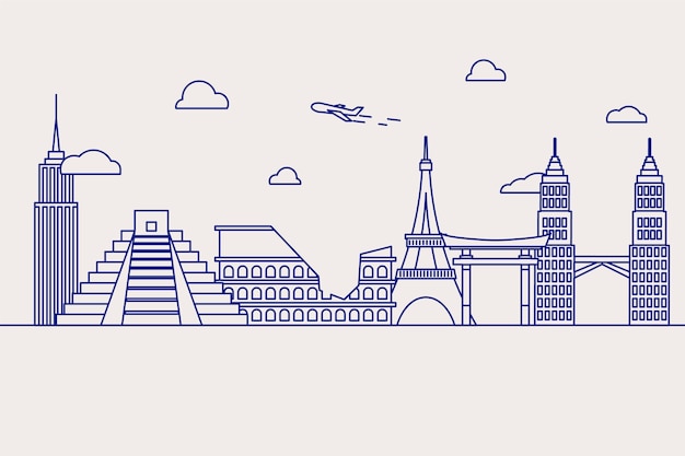 Free vector outline landmarks skyline