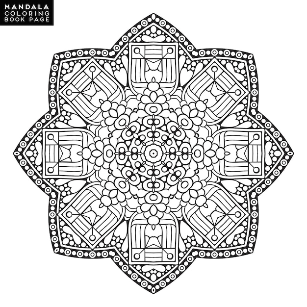 Free vector outline mandala for coloring book. decorative round ornament. anti-stress therapy pattern. weave design element. yoga logo, background for meditation poster. unusual flower shape. oriental vector.