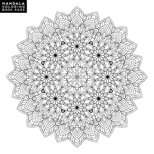 Outline mandala for coloring book. decorative round ornament. anti-stress therapy pattern. weave design element. yoga logo, background for meditation poster. unusual flower shape. oriental vector.