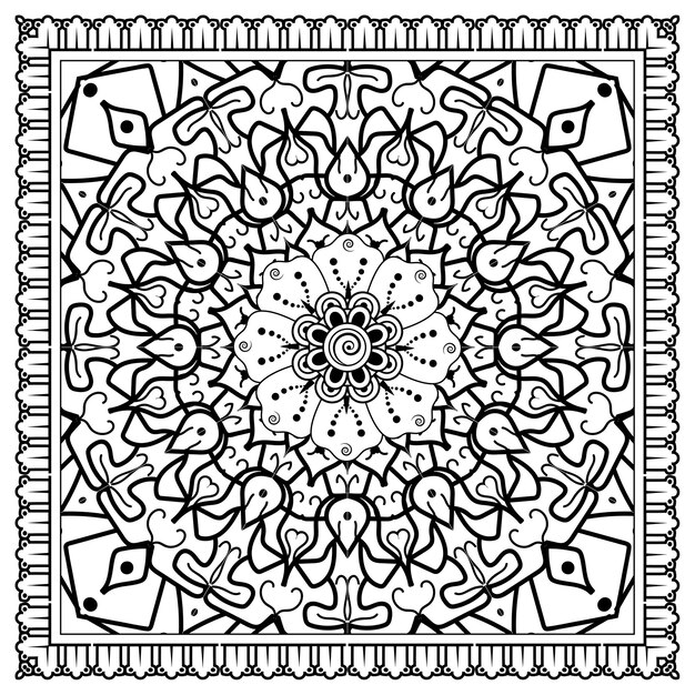 Free Vector Creative Floral Mandala Design Ethnic Ornamental Pattern For Coloring Book Beautiful Decorative Element In Square Shape