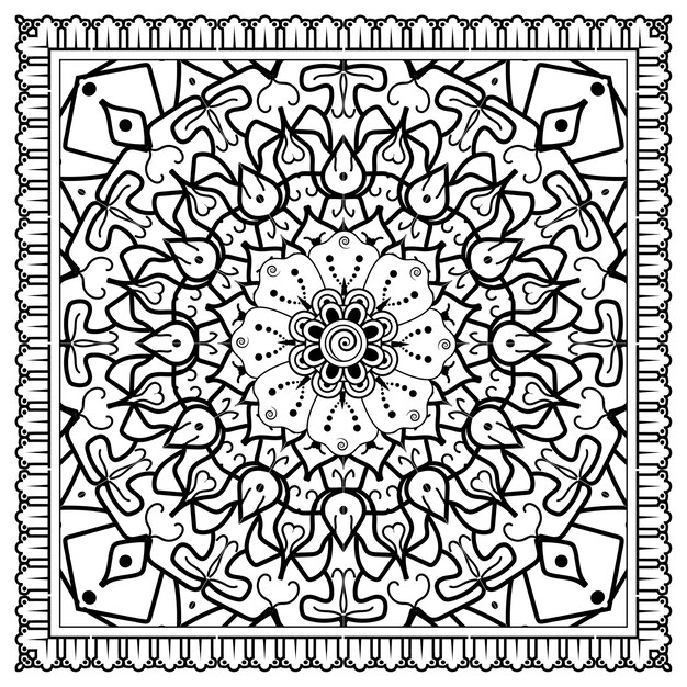 Free Vector Creative Floral Mandala Design Ethnic Ornamental Pattern For Coloring Book Beautiful Decorative Element In Square Shape