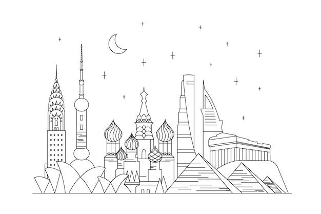 Free vector outline style for landmarks skyline