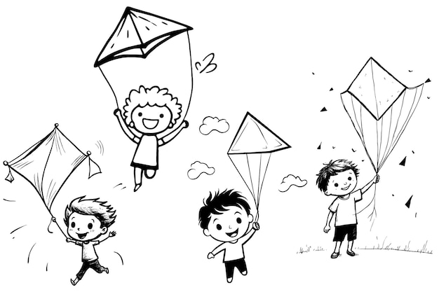 Free vector outline very simple kite for toddlers set