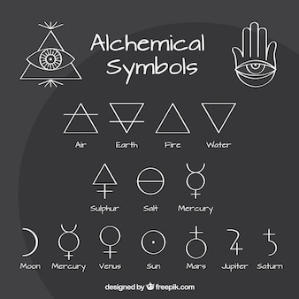 Outlined alchemy symbols