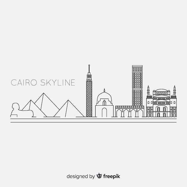 Free vector outlined cairo skyline in black and white