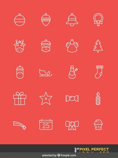 Outlined christmas icons set