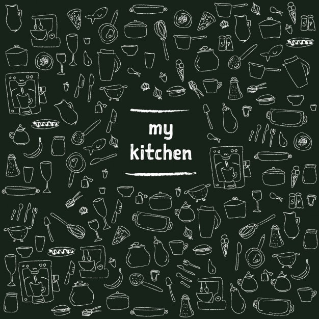 Outlined kitchen elements background