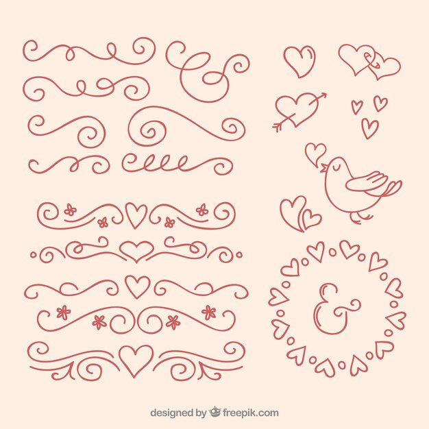 Outlined love ornaments