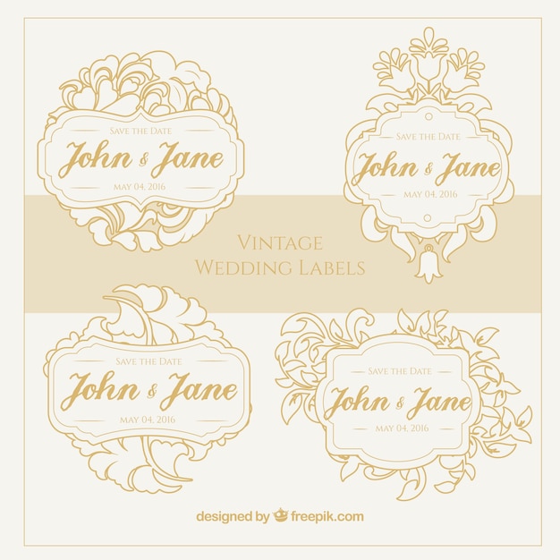 Free vector outlined wedding labels collection