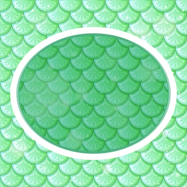 Free vector oval frame template on pastel green fish scales seamless pattern