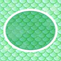 Free vector oval frame template on pastel green fish scales seamless pattern