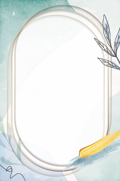 Oval gold  frame on green floral background