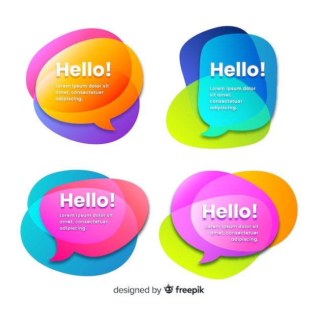 Free vector overlay colourful shapes for speech bubbles with hello! quote