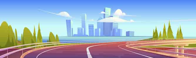 Бесплатное векторное изображение Эстакада шоссе пустая дорога с видом на городской пейзаж