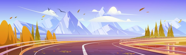 Free Vector overpass road, highway at autumn nature landscape