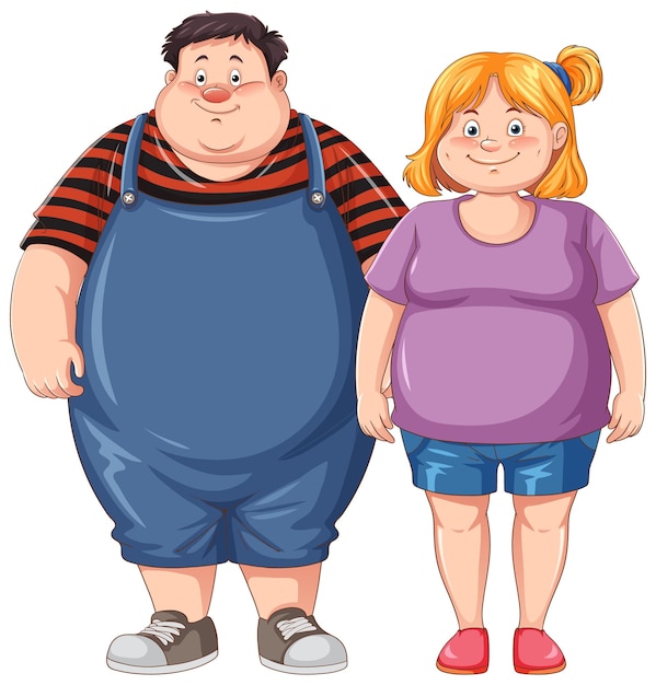 Overweight couple cartoon character