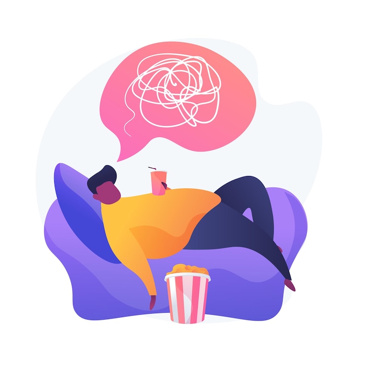Free Vector overweight man cartoon character lying on armchair and drinking soda. physical inactivity, passive lifestyle, bad habit. sedentary lifestyle. 