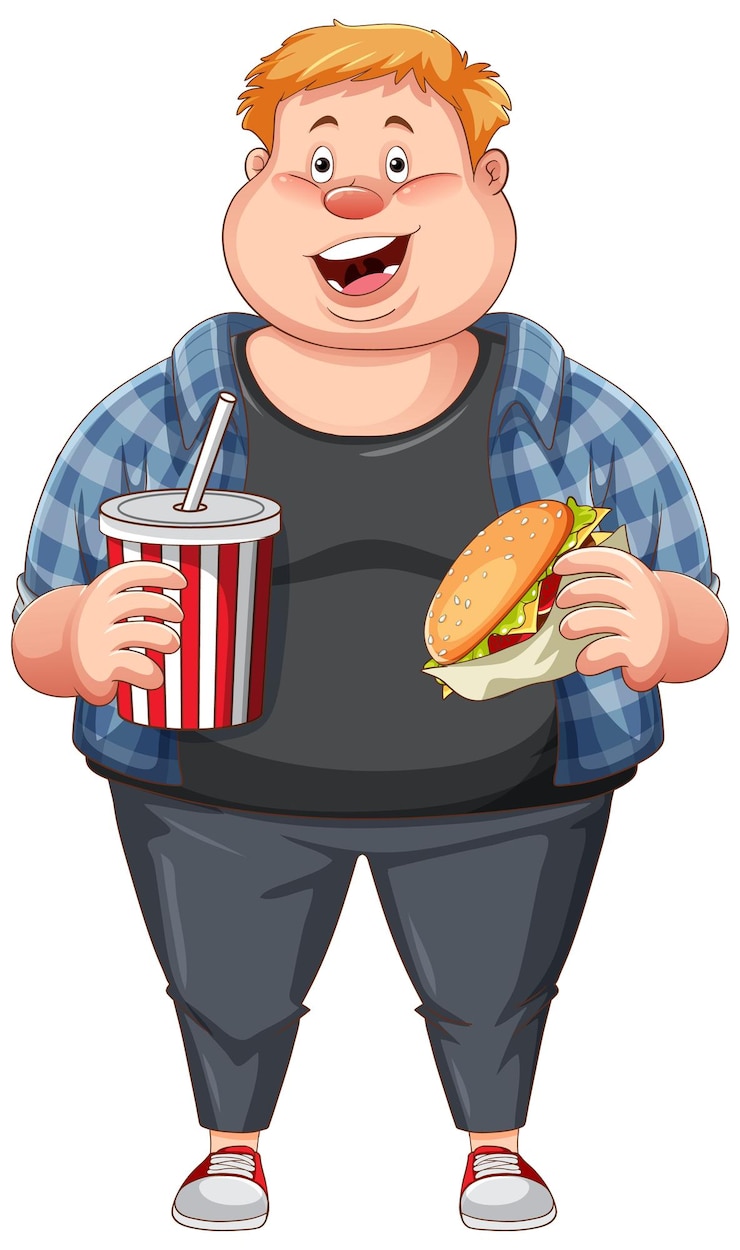 무료 Vector 패스트 푸드 만화 캐릭터를 들고 중량이 초과 된 남자