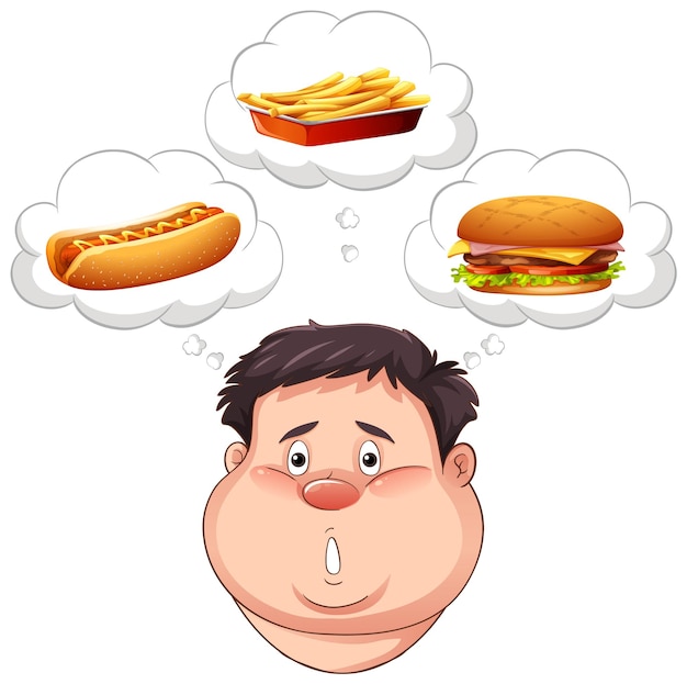 Free vector overweight man thinking about fast food