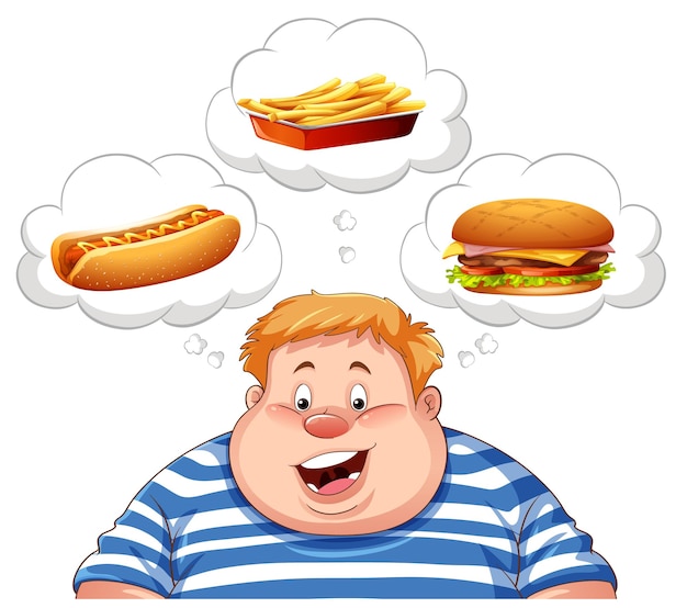 Free vector overweight man thinking about fast food