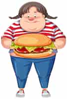 Free vector overweight woman holding fast food cartoon character